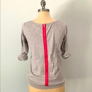 Banana Republic Gray Wool Blend Long Sleeve Sweater Pink Zip Back XS